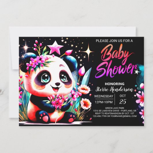 Modern Panda Bamboo Bliss Meisje Baby shower Kaart (Voorkant)