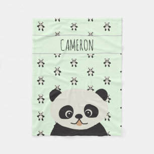 Modern Panda Beer baby naam groen Fleece Deken