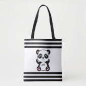 Modern Panda-Beer & Black White Striped Tote Bag (Voorkant)