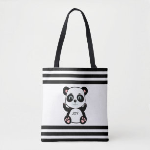 Modern Panda-Beer & Black White Striped Tote Bag