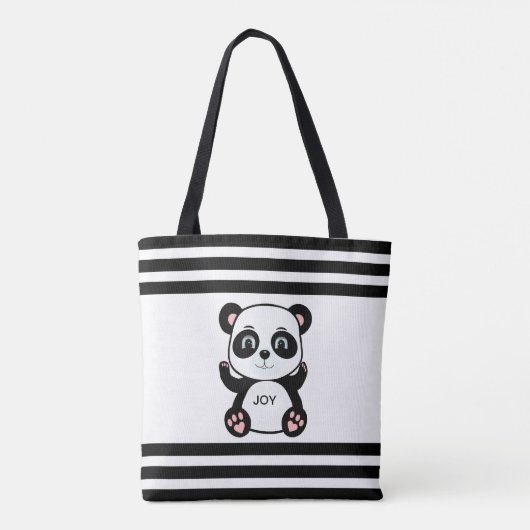 Modern Panda-Beer & Black White Striped Tote Bag (Achterkant)
