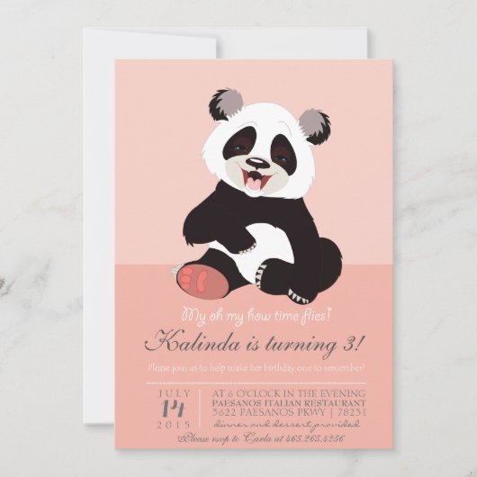 Modern Panda Beer Roze Uitnodiging (Voorkant)
