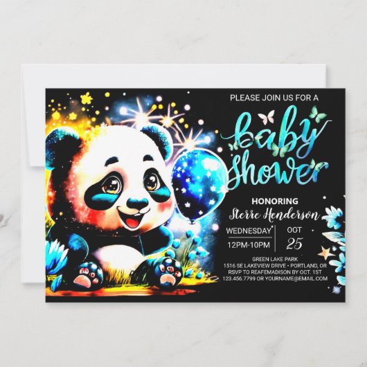 Modern Panda Wonderland Journey Boy Baby shower Kaart (Voorkant)