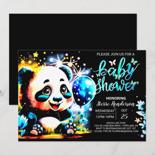 Modern Panda Wonderland Journey Boy Baby shower Kaart (Voorkant / Achterkant)