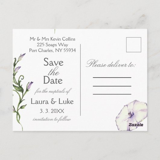 Modern Pansy Bewaar de datum Briefkaart (Achterkant)