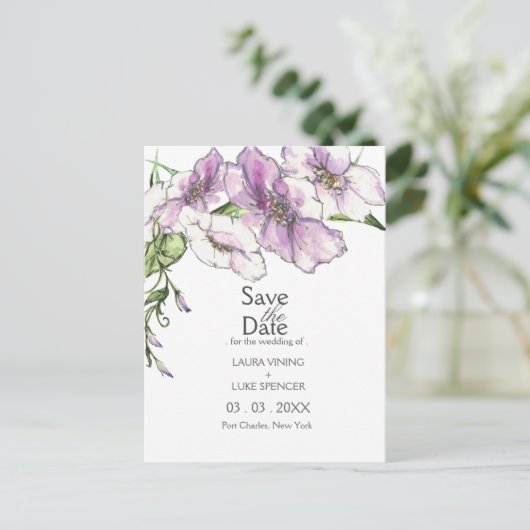 Modern Pansy Bewaar de datum Briefkaart (Staand voorkant)