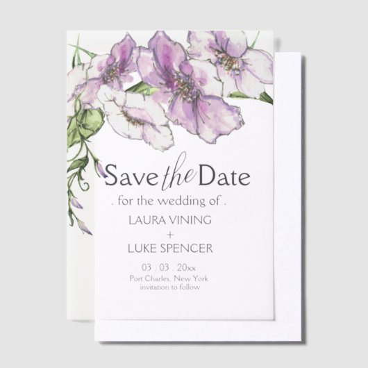 Modern Pansy Bewaar de datum Vellum Uitnodigingen (Offset)