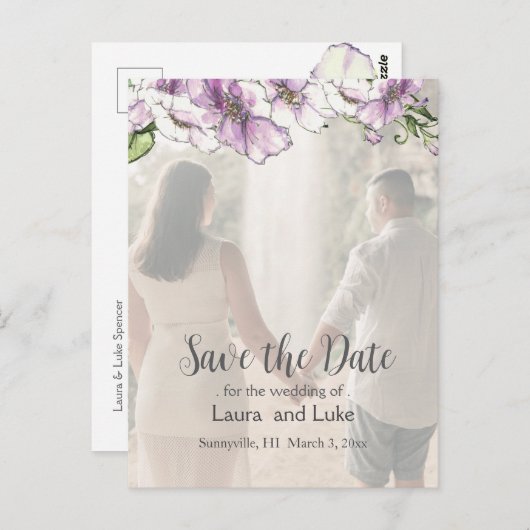 Modern Pansy Bewaar de datumfoto Briefkaart (Voorkant / Achterkant)