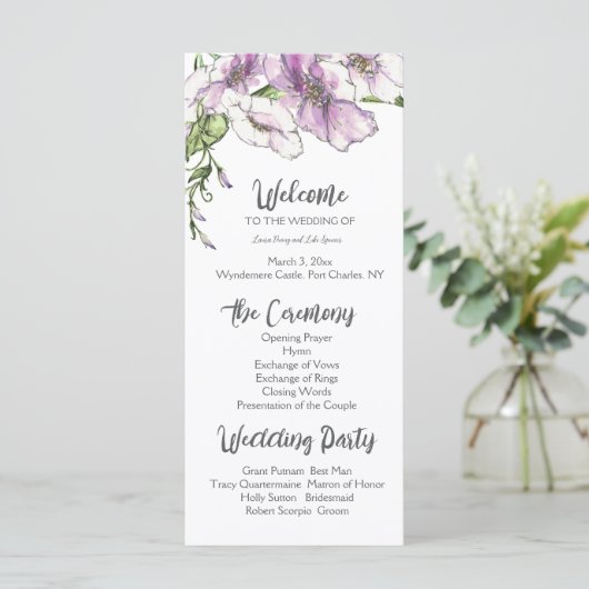 Modern Pansy Wedding Programma (Staand voorkant)