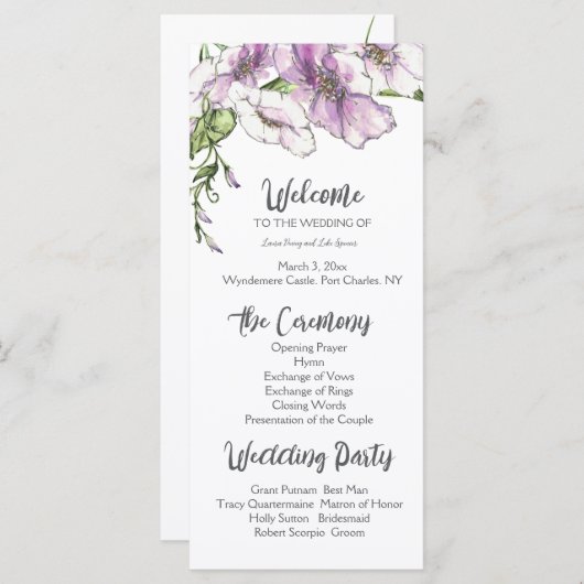 Modern Pansy Wedding Programma (Voorkant / Achterkant)