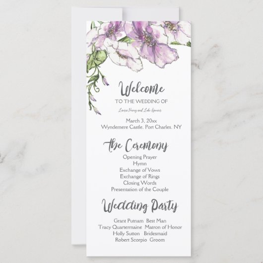 Modern Pansy Wedding Programma (Voorkant)