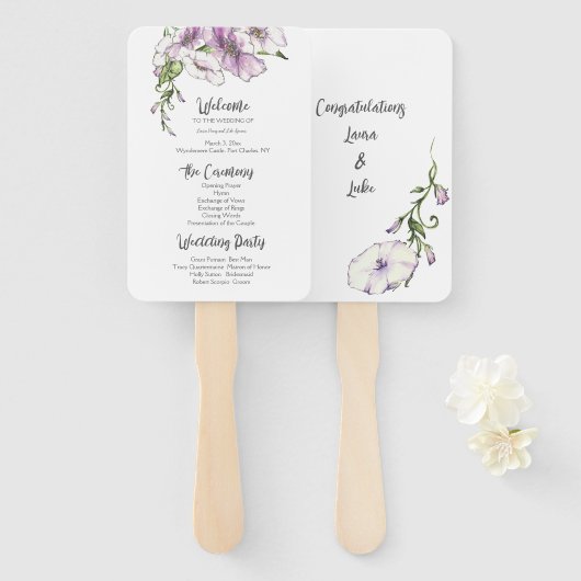 Modern Pansy Wedding Programma Handwaaier (Voorkant en achterkant)