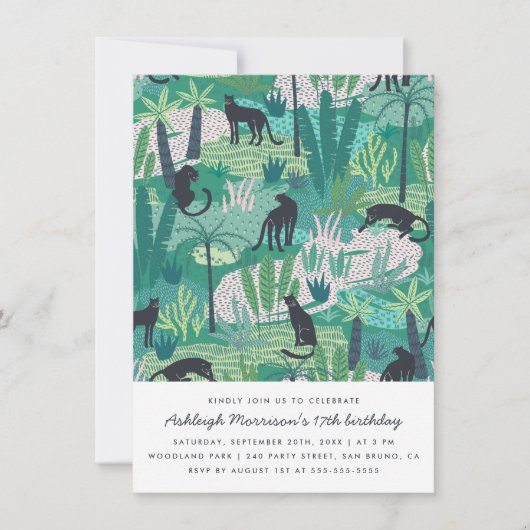 Modern Panther Oerwoud Birthday Party Kaart (Voorkant)