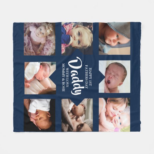 Modern papa Photo Collage Fleece Deken (Voorkant (Horizontaal))