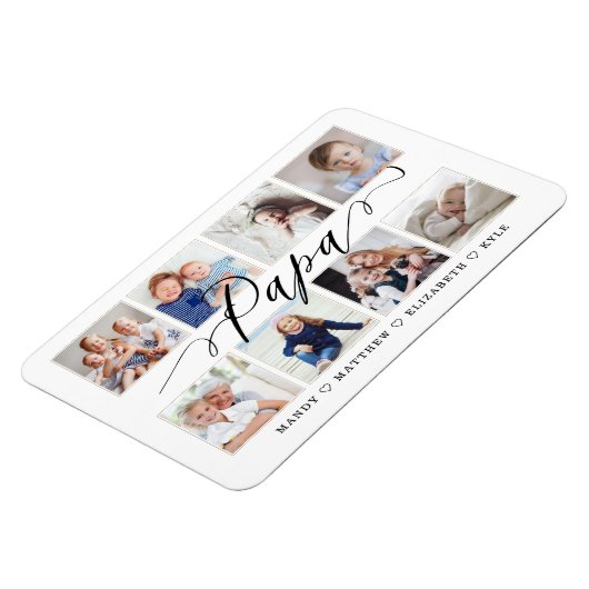 Modern Papa Script | Foto-collage voor kleinkinder Magneet (Linkerzijde)