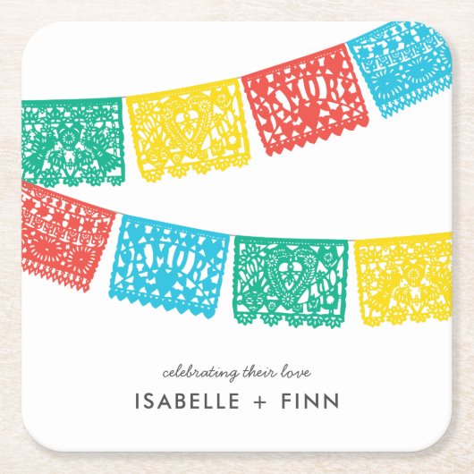 Modern Papel Picado | Bruiloft Bridal Shower Kartonnen Onderzetters (Voorkant)