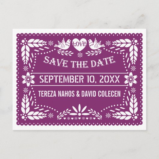 Modern Papel picado paarse bruiloft Save the Date Aankondigingskaart (Voorkant)