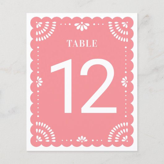 Modern Papel Picado Trouwtafel Nummer, Roos (Achterkant)