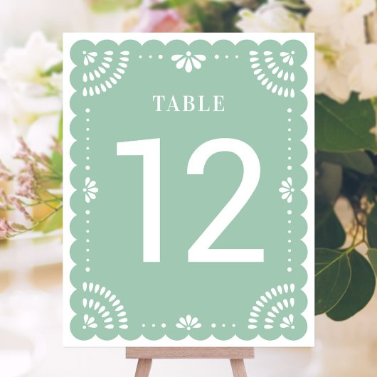 Modern Papel Picado Trouwtafel nummer, salie