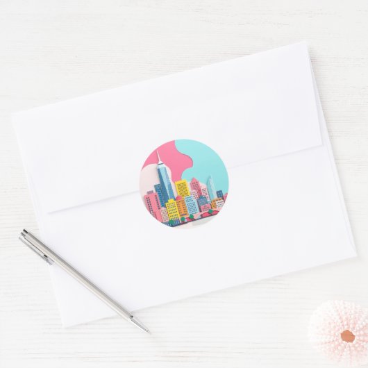 Modern Paper Collage Cityscape Ronde Sticker (Envelop)