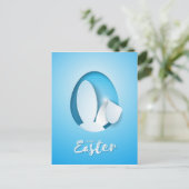 Modern papier gesneden konijnenoren, blauw Pasen Briefkaart (Staand voorkant)