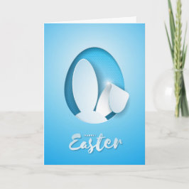 Modern papier gesneden paashaas oor, blauw feestdagen kaart