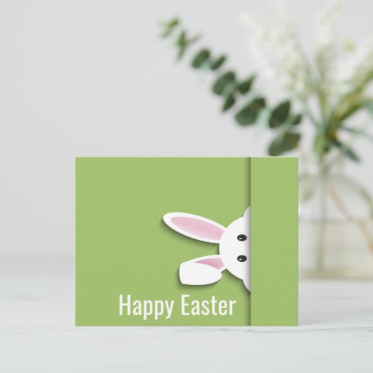 Modern papier gesneden piekend paashaas, groen briefkaart (Staand voorkant)