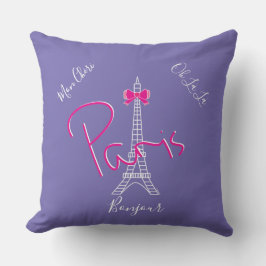 Modern Paris, Eiffel Tower Pink Bow Chic Paars Kussen