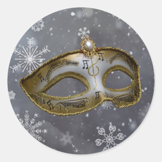 Modern Party Masker op Snowflakes Envelope Seal Ronde Sticker (Voorkant)