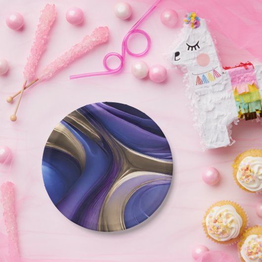 Modern Party Supplies-Blauw Paarse en Gold- Papieren Bordje (Feest)