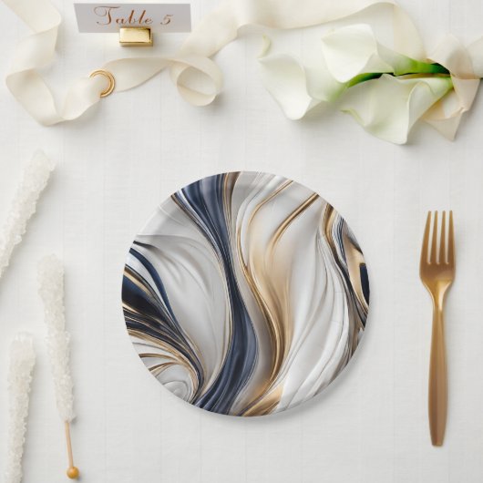 Modern Party Supplies-Blauw Wit en Goud- Papieren Bordje (Huwelijk)