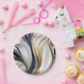 Modern Party Supplies-Blauw Wit en Goud- Papieren Bordje (Feest)