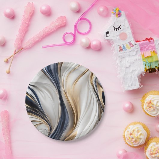 Modern Party Supplies-Blauw Wit en Goud- Papieren Bordje (Feest)