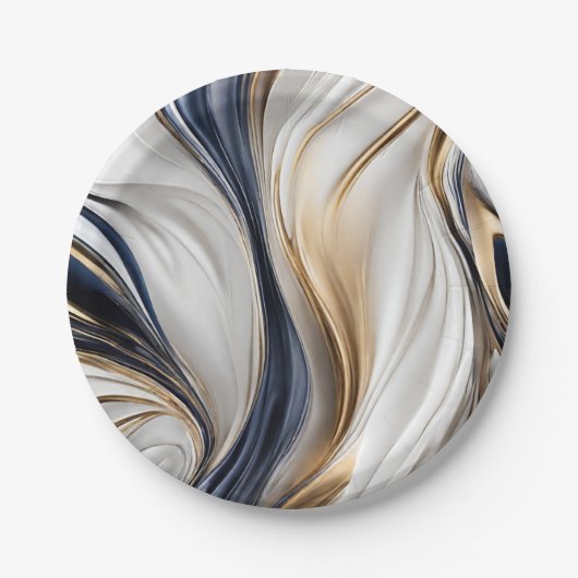 Modern Party Supplies-Blauw Wit en Goud- Papieren Bordje (Voorkant)