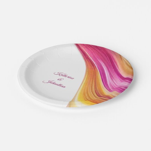 Modern Party Supplies-Roze Sinaasappel-Geel Papieren Bordje (Gekanteld)