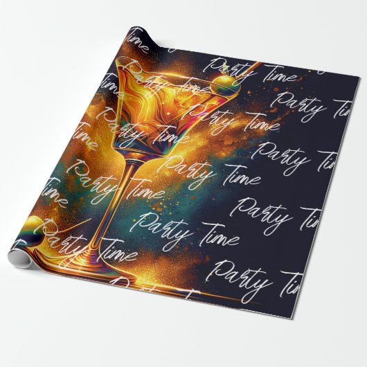 Modern Party Time Neon gepersonaliseerd Cadeaupapier (Uitgerold)