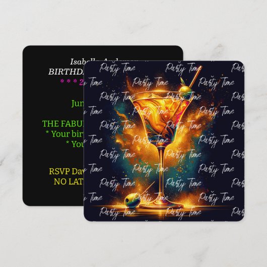 Modern Party Time Neon gepersonaliseerd Kaart (Voorkant / Achterkant)