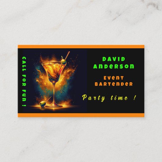 Modern Party Time Neon gepersonaliseerde professio Visitekaartje (Voorkant)