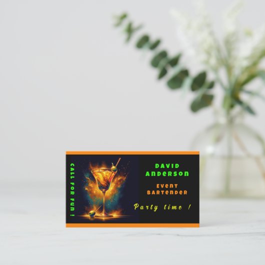 Modern Party Time Neon gepersonaliseerde professio Visitekaartje (Staand voorkant)