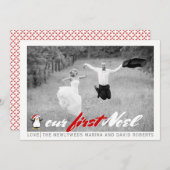 Modern pasgetrouwde - Kerst rode platte fotokaart Feestdagenkaart (Voorkant / Achterkant)