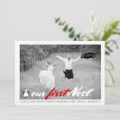 Modern pasgetrouwde - Kerst rode platte fotokaart Feestdagenkaart (Staand voorkant)