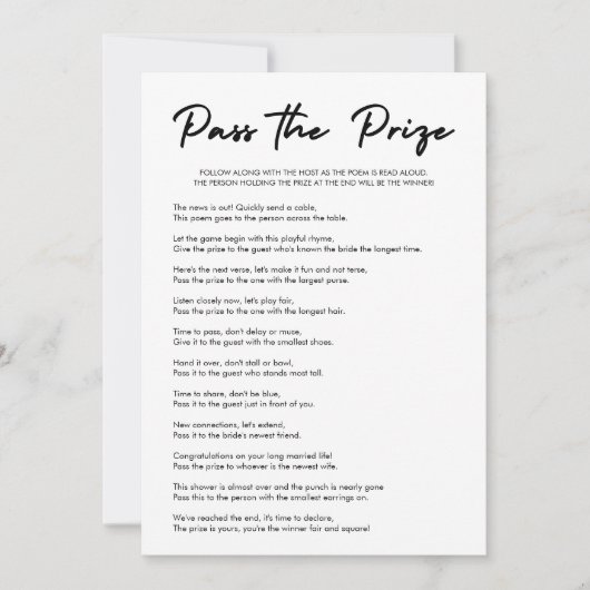 Modern Pass de Prijs Vrijgezellenfeest Game Kaart (Voorkant)