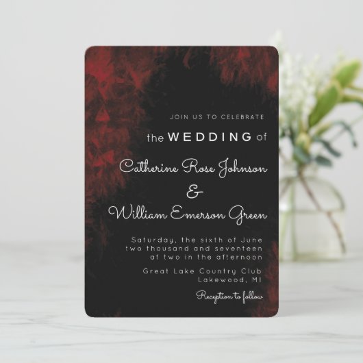 Modern Passionate Red'n Black Wedding Invitation Kaart (Staand voorkant)
