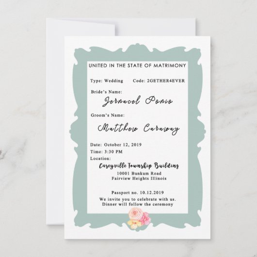 Modern Passport bruiloft uitnodiging (Achterkant)