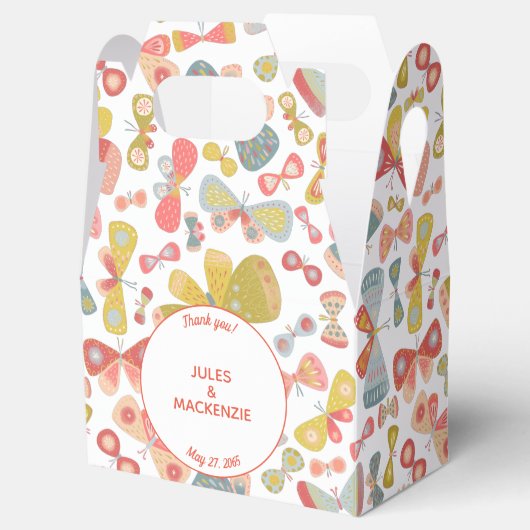 Modern pasteel grafisch vlinderpatroon bedankdoosjes (Geopend)