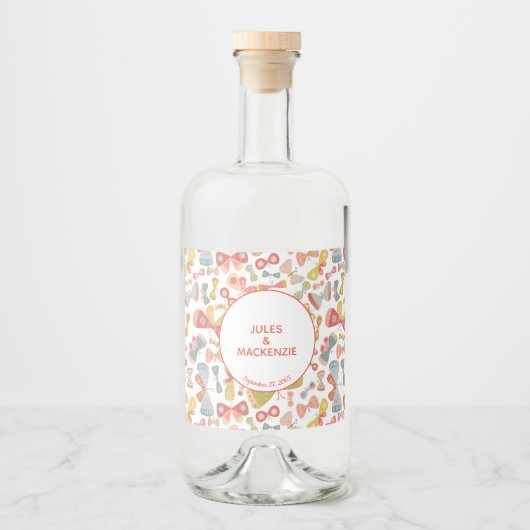 Modern pasteel grafisch vlinderpatroon likeurfles etiket (Voorkant)