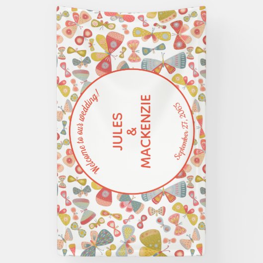 Modern pasteel grafisch vlinderpatroon spandoek (Verticaal)