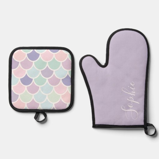 Modern pasteel - lomvormig patroon ovenwant & pannenlap set (Voorkant)