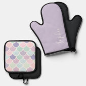 Modern pasteel - lomvormig patroon ovenwant & pannenlap set (Voorkant / Achterkant)