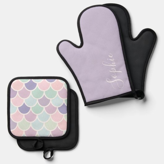 Modern pasteel - lomvormig patroon ovenwant & pannenlap set (Voorkant / Achterkant)